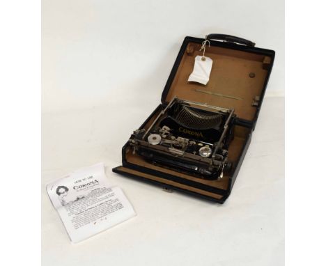 Cased early 20th century Corona three part correspondence typewriter dated 1912, serial no 57094