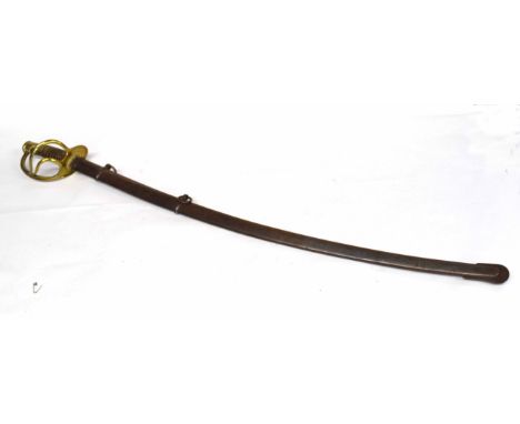 American Dragoons 1840 pattern sword, stamped "US 1865 AGM, Croby - W. Chelmsford - Mass" to ricasso, with brown leather hand