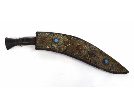 Late 19th century/early 20th century South East Asian ceremonial Kukri in scabbard with encrusted gem stones, overall length 