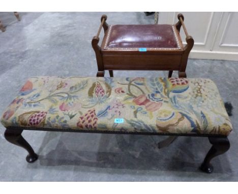 A long stool with tapestry seat and an Edward VII piano stool