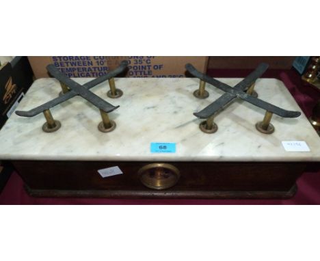 A set of marble topped weighing scales