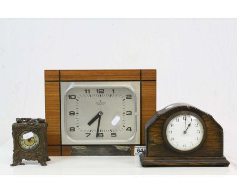 Two vintage Mantle Clocks, one wooden cased &amp; a Junghans Resonic wall Clock