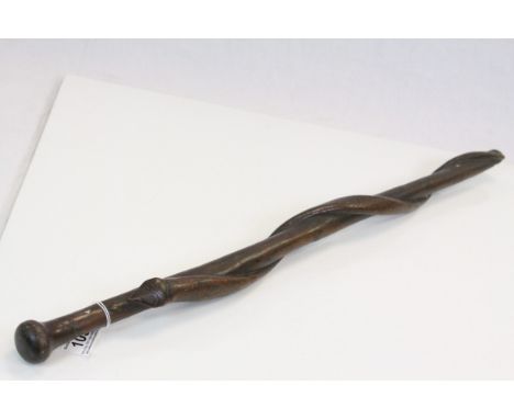 Vintage carved Wooden Folk Art walking stick with Snake wrapped round the length, measures approximately 28.5 inches