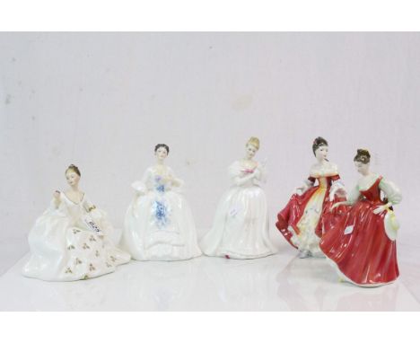 Five Royal Doulton ceramic figurines to include; Fair Lady HN2832, Southern Belle HN2229, Denise HN2477, Kelly HN2478 &amp; M