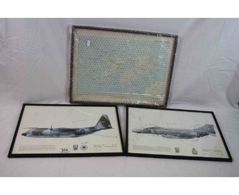 Three Pieces Of Framed And Glazed Falklands War Related Ephemera To Include A Signed Print Of The Phantom FGR.2 23 Squadron, 