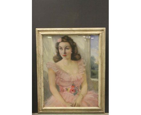 Baroness Ines Taxis Portrait Painting of a Girl, Mid 20th century signed 