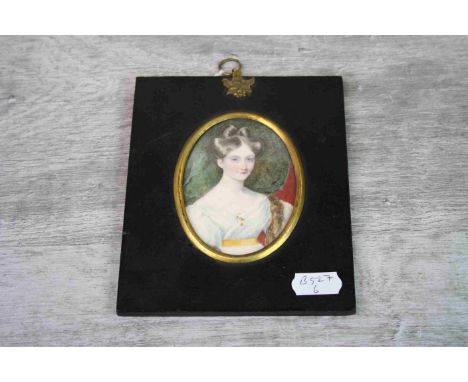 Antique Miniature Portrait Painting of a Young Woman in Costume