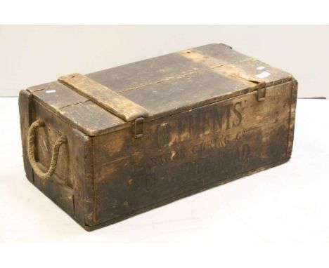 Vintage Pine Food Crate with Lid stamped ' Clements, Bacon Curing Co, Clements Road ', 72cms x 37cms