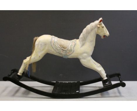 19th Century Child's Wooden Rocking Horse with painted finish, carved wooden mane &amp; saddle and a Horse Hair tail, the sla