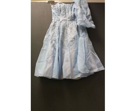 Vintage Boxed Japanese Black and Cream Embroidered Pyjamas together with a Vintage Ladies Blue Dress and Jacket