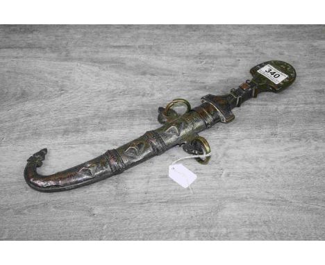 Middle Eastern decorative dagger with scabbard, fully decorated handle set with hardstone, length approximately 39cm 