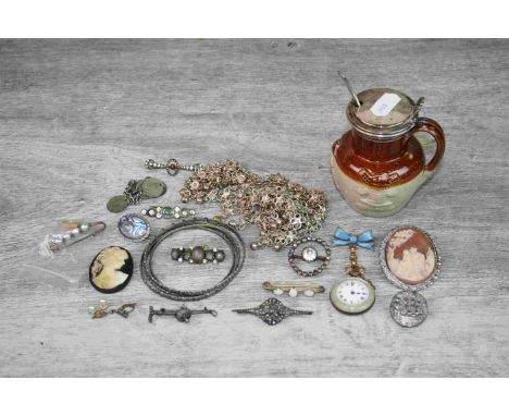 Collection of mostly Victorian and early 20th century costume jewellery to include Victorian precious white opal bar brooch, 