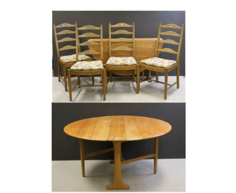 Ercol Drop Leaf Table together with Four Ercol Ladderback Dining Chairs