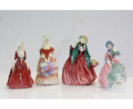 Four Royal Doulton ceramic figurines to include; "Veronica" HN1517, "Lady Charmian" HN1949, "Spring Morning" HN1922, "Gwynnet