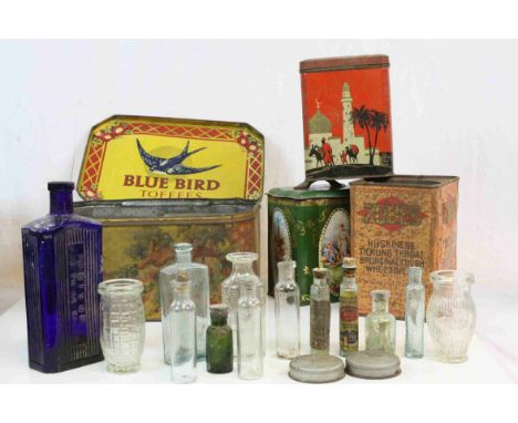Small collection of vintage Tins and Chemist bottles etc to include "Poison"