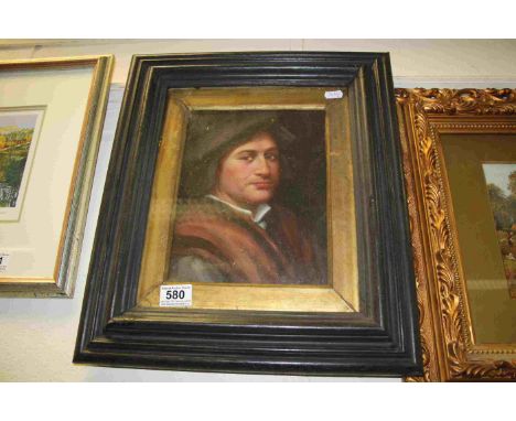 Oil on Board, Head and Shoulder Portrait of a Tudor Gentleman