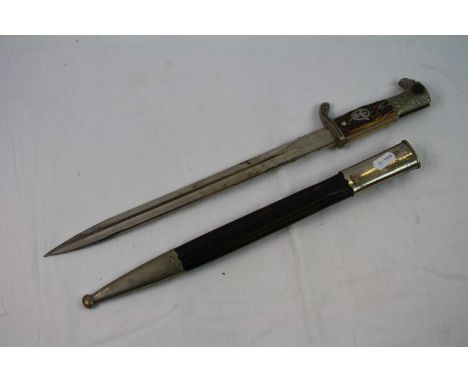 A World War II Stag Handled German Police Dress Bayonet, The 13ins Blade By P.D. LUNESCHLOSS SOLINGEN, Bearing Maker`s Mark A