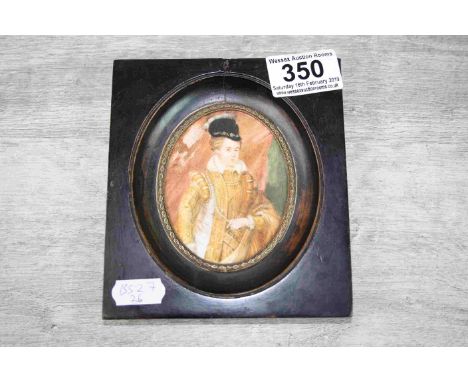 Antique Miniature Portrait Painting of a Boy in Tudor Costume