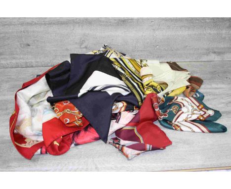 Vintage silk scarves to include four Hermes Paris silk scarves, Christian Dior silk scarf, Henry a la Pensee silk scarf, Magg
