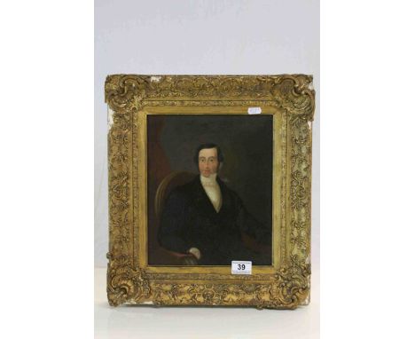 19th century Portrait Painting of a Seated Gentleman in an Ornate Gilt Frame