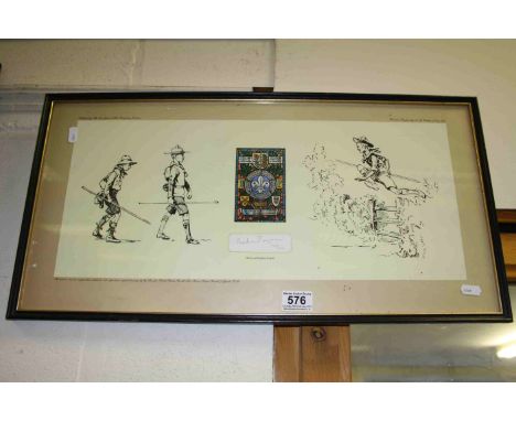 Limited Edition framed and glazed Baden Powell Scouting print with Pencil Autograph, limited to 1500 copies, measures approxi