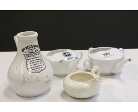 Three vintage ceramic Invalid Feeder cups to include St John's Medical Comforts Depots example and another by Copeland plus a