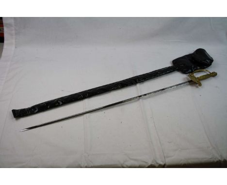 A Antique English Made Court Sword With Brass Handle, Complete With Scabbard And Case.