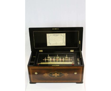 Unusual 8 air Cylinder Musical Box with 6 Bells and Chinoiserie/Mandarin/ Automata Bell Strikers. Made by Swiss maker Bremond