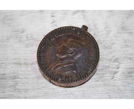 Novelty commemorative John F Kennedy copper coin cigarette lighter