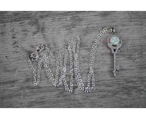Silver and Opal Pendant Necklace on Silver Chain