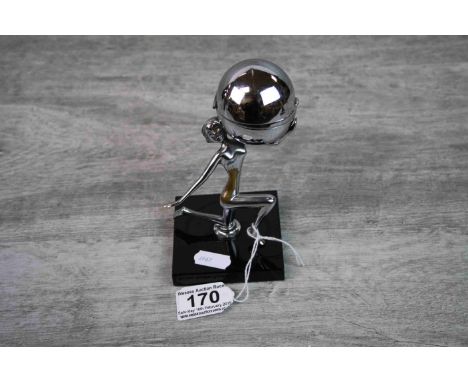 Chrome plated Art Deco table lighter modelled as a kneeling nude woman holding a globe, to reveal lighter beneath, height app