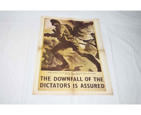 Vintage Propaganda Poster "The Downfall Of The Dictators Is Assured" Printed On Newspaper Paper.