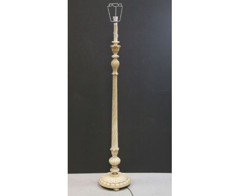 Ornate Carved Cream Painted Standard Lamp together with a similar Five Branch Central Light Fittiong