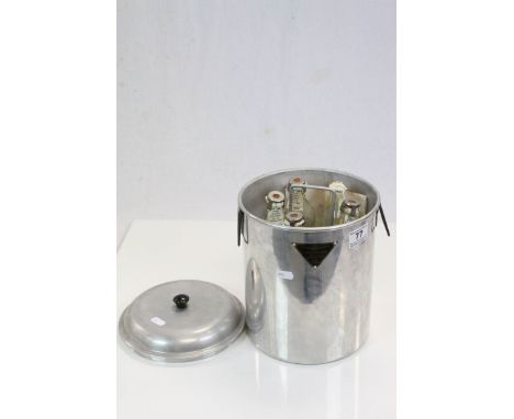 Vintage Aluminium Sterilizer with label to front for "Maw's Eugenic Milk Sterilizer", contains five original Glass Bottles, w