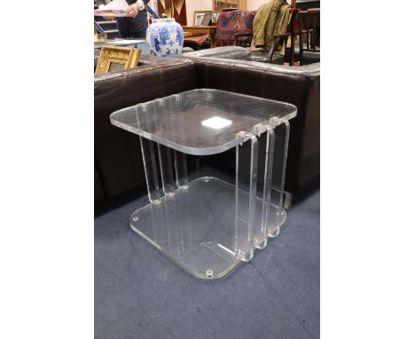 A pair of 1970s lucite lamp tables, width 68cm, depth 61cm, height 56cm