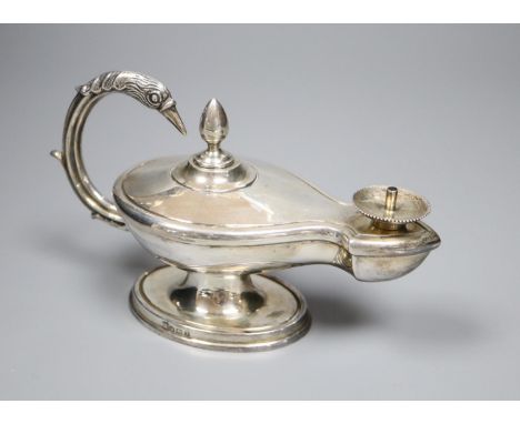 A late Victorian silver 'Aladdin's Lamp' cigar table lighter, A &amp; J Zimmerman, Birmingham, 1899, height 9.8cm, gross 4oz.