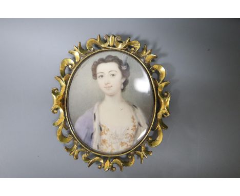 An early Victorian gold framed miniature portrait of a lady, 4.5 x 3.5cm.