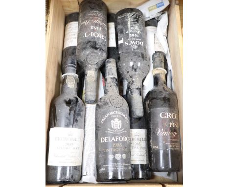 Ten bottles of 1985 vintage Port, Churchills (6), Croft (2), Dow's and Delaforce