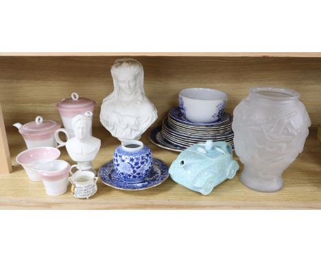 A quantity of mixed ceramics and glass including two Victorian parian portrait busts, Shelly part tea service, Booths Real Ol