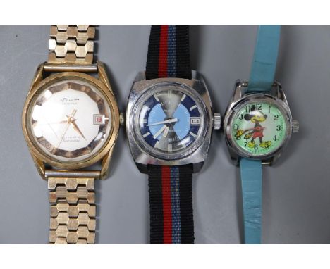 Three assorted wrist watches including Felca, Timex and lady's 'Mickey Mouse'.
