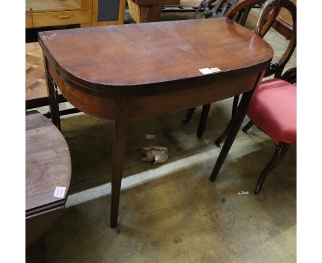 A George III mahogany folding card table, width 91cm, depth 45cm, height 77cm