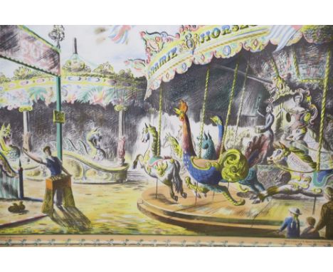 Barbara Jones (1912-1978), colour lithograph, 'Fairground', Baynard Press for School Prints Ltd, overall 49 x 75.5cmCONDITION