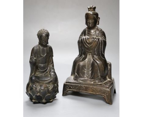 A Chinese bronze deity, together with a composite figure, height 23cm