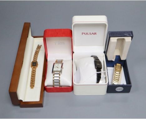 A collection of vintage and fashion ladies' wristwatches, including Sekonda, Pulsar, Black Hills Gold, LS, Ingersoll, Sutus, 