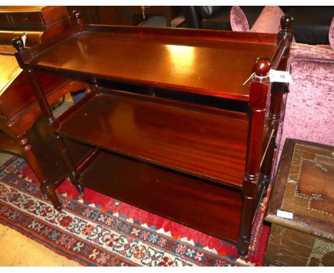 A Victorian style mahogany three tier buffet, width 104cm, depth 42cm, height 100cm