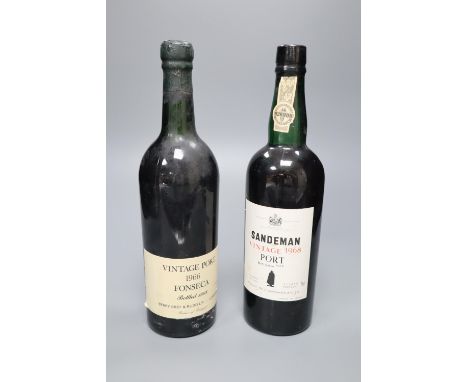 Two bottles of vintage port; Fonseca 1966 and Sandeman 1968