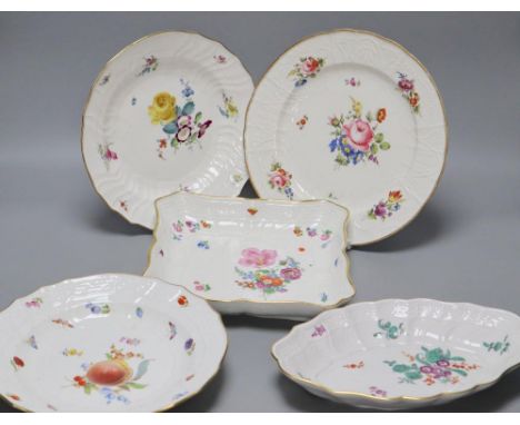 A quantity of 19th / 20th century Meissen flower painted plates or dishesCONDITION: Some light rubbing to gilded edges and to