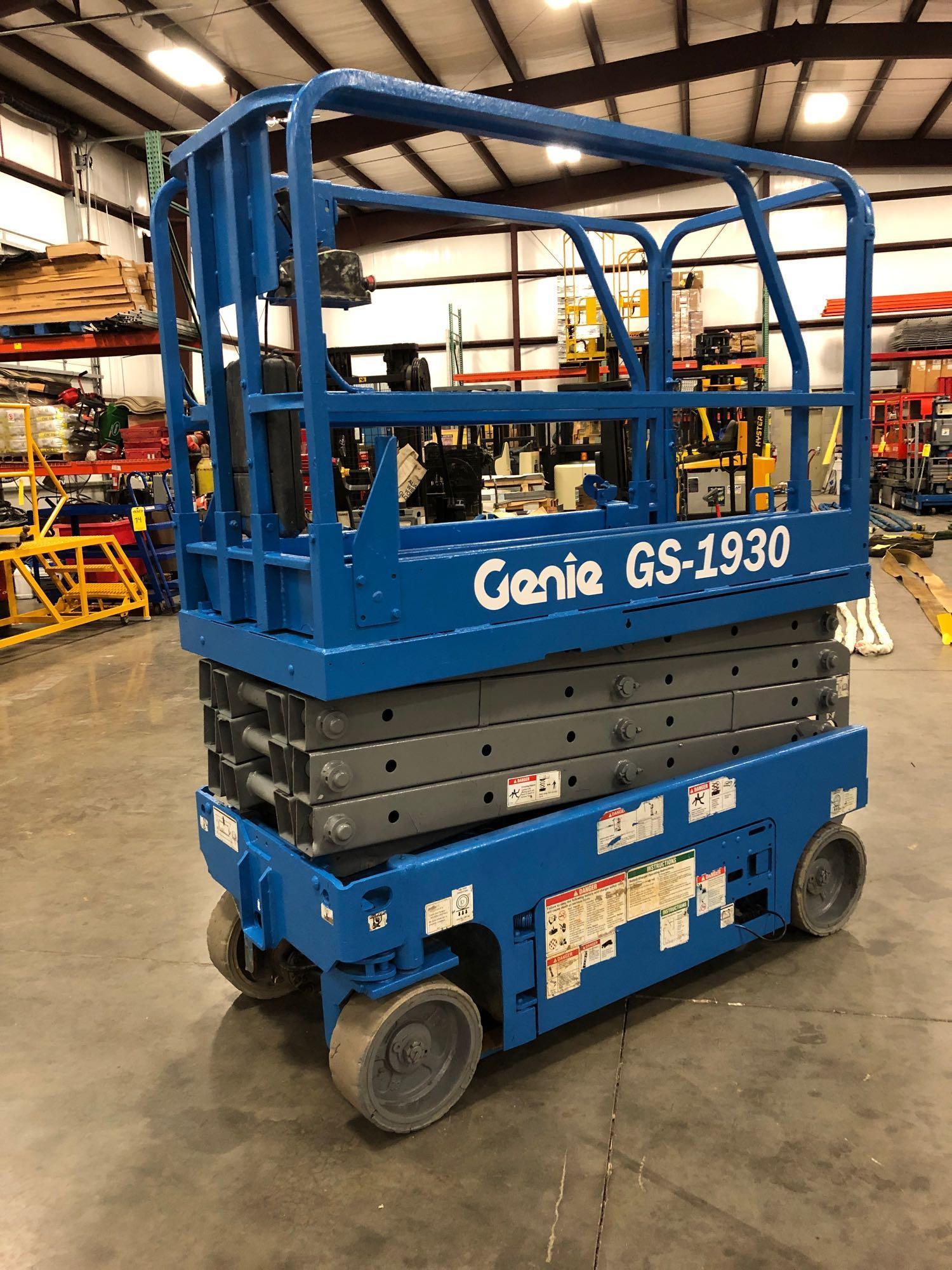 GENIE ELECTRIC SCISSOR LIFT MODEL GS-1930, 19' PLATFORM HEIGHT, BUILT ...