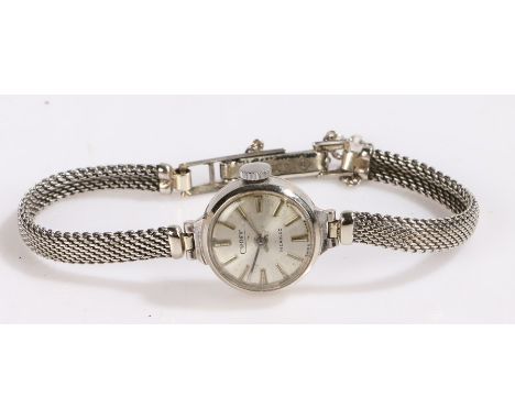 Croff 9 carat white gold ladies wristwatch, the signed silver dial with baton markers, manual wound, the case 17mm diameter, 