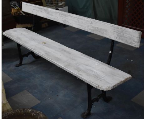 A Wooden And Cast Iron Bench with Plank Seat and Back, 184cms Wide 